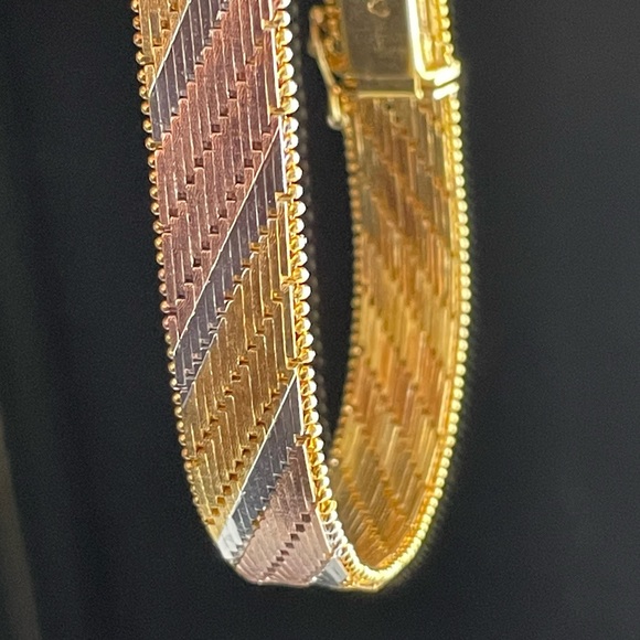 Milor sterling silver Multi Sterling Silver Gold Herringbone Cuff Bracelet - Picture 12 of 14